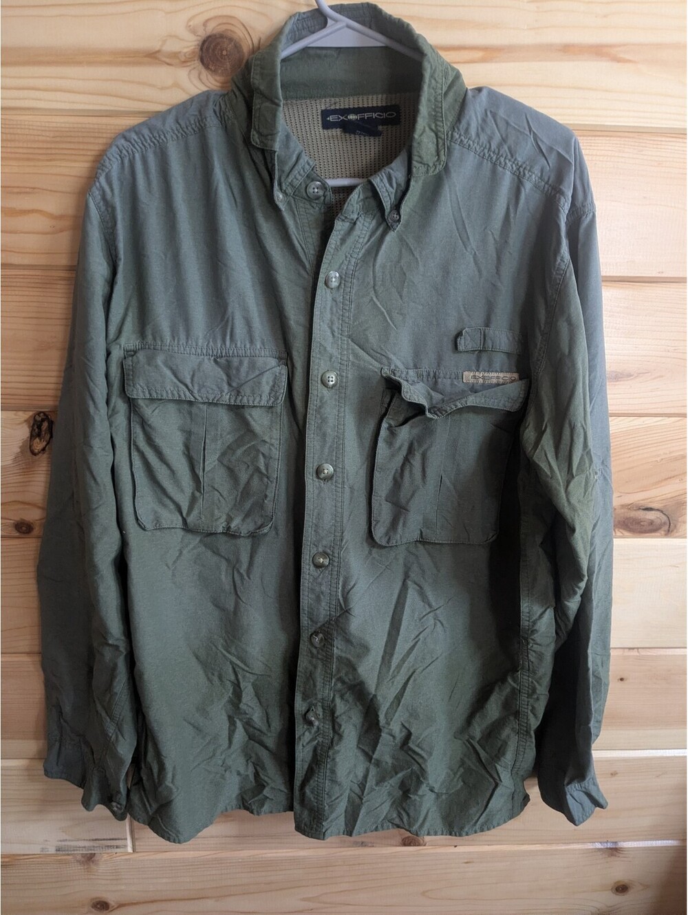 Exofficio mens large long sleeve button down shirt green color
